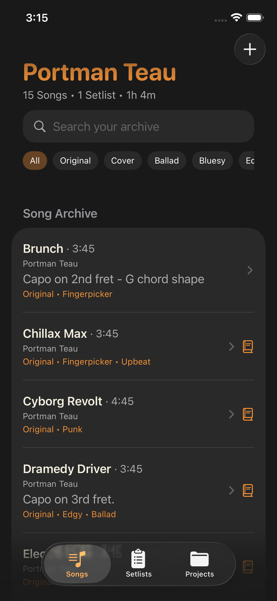 Portman Teau song archive in Good Set on iPhone